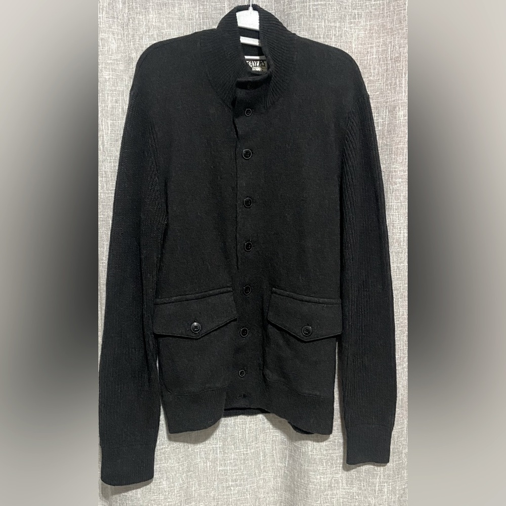 New” GRAYERS  Mortimer’s Funnel Cardigan Sweater-MEDIUM-in black oyster